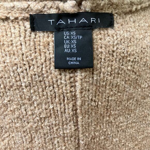 Tahari Cardigan Vest XS Wool Blend Open Sweater Tan Pockets Hooded Minimalist - Picture 6 of 7